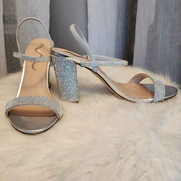 Silver Rhinestone Block Heels size 10 - Picture 6 of 9